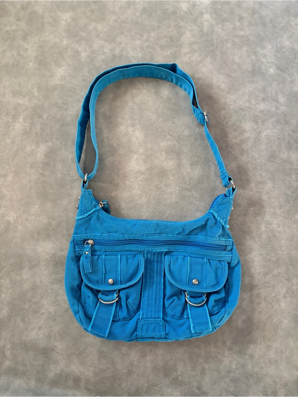 Y2K 2000’s Blue Canvas Cargo Crossbody Bag - Picture 4 of 13